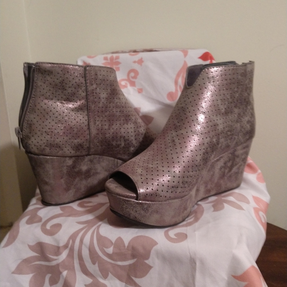 Wedged peep toe ankle boots